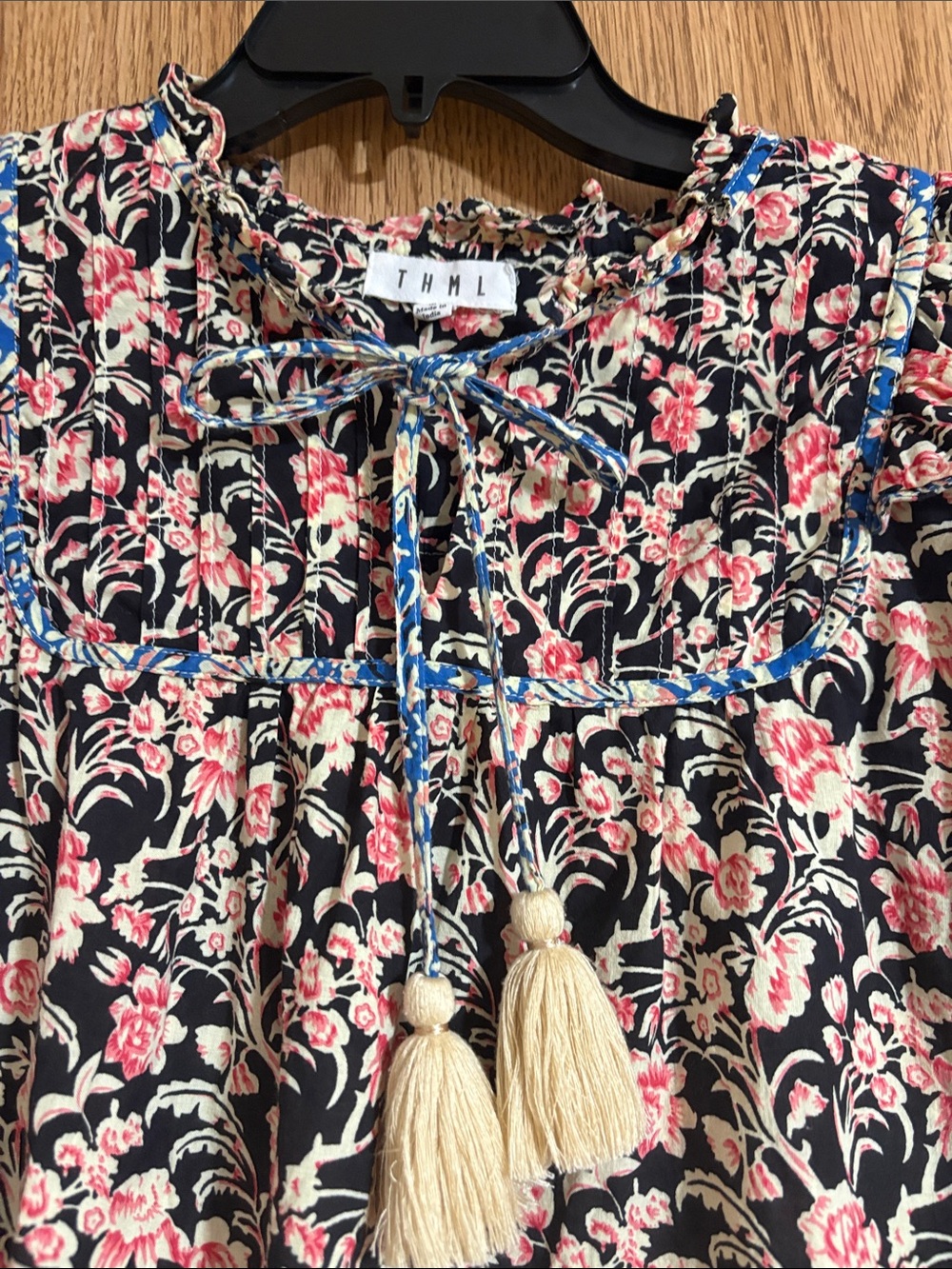 THML Black Floral Blouse with Pink and Cream Blossoms - Picture 9 of 9